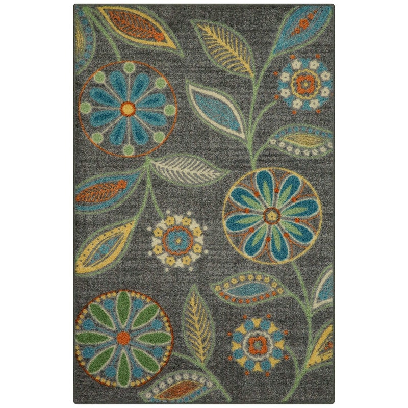 Maples Rugs Reggie Floral Kitchen Rug - Made in USA - Washable, Non Slip Indoor Carpet for Entryway, Foyer, Kitchen, and Bathroom, 2'6 x 3'10, Dark Grey - Image 1